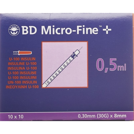 BD Microfine+ U100 Insulin Spritzen 0.30mm x 8mm 100x 0.5ml buy online