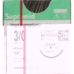 Supramid 45cm Dose 24 3-0 Schwarz 12 Stück