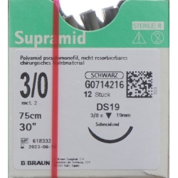 Supramid 75cm Dose 19 3-0 Schwarz 12 Stück