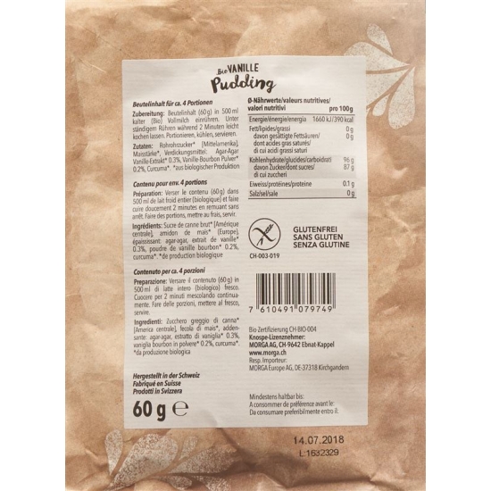 Morga Bio Pudding Vanille Curcuma Beutel 60g buy online