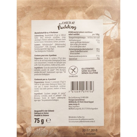 Morga Bio Pudding Chocolat Beutel 75g buy online