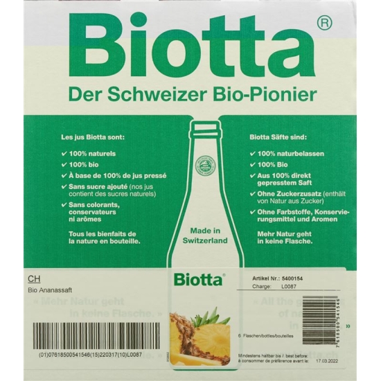 Biotta Bio Ananas 6 Flaschen 5dl buy online