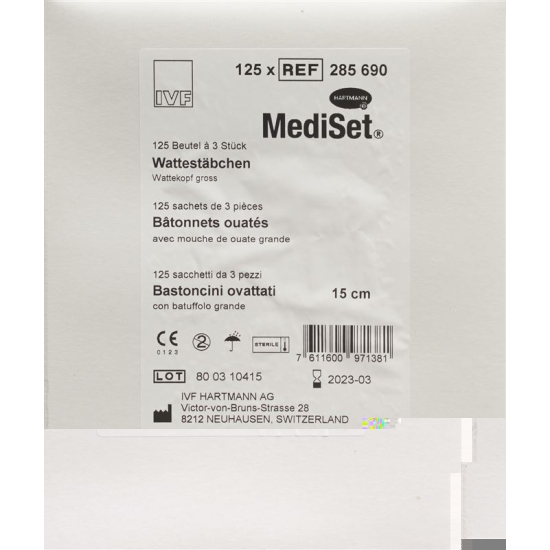 IVF Wattestaeb Holz 15cm Gross Steril 125x 3 Stück buy online