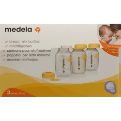 Medela Milchflasche 150ml 3 Stück bedruckt mit Deckel