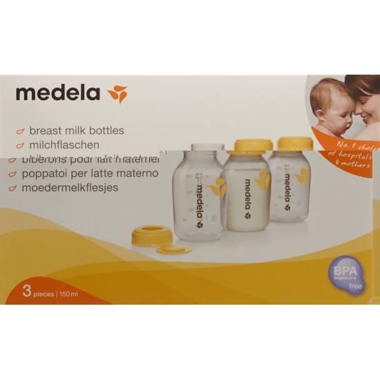 Medela Milchflasche 150ml 3 Stück bedruckt mit Deckel buy online