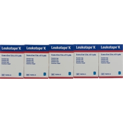 Leukotape K elastischer Klebeverband 5m x 5cm Blau 5 Stück