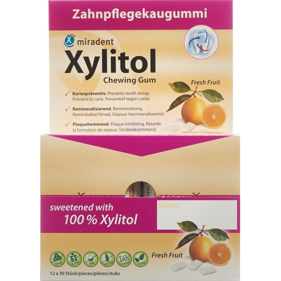 Miradent Xylitol Zahnpflege Kaugummi Fru 12x 30 Stück buy online