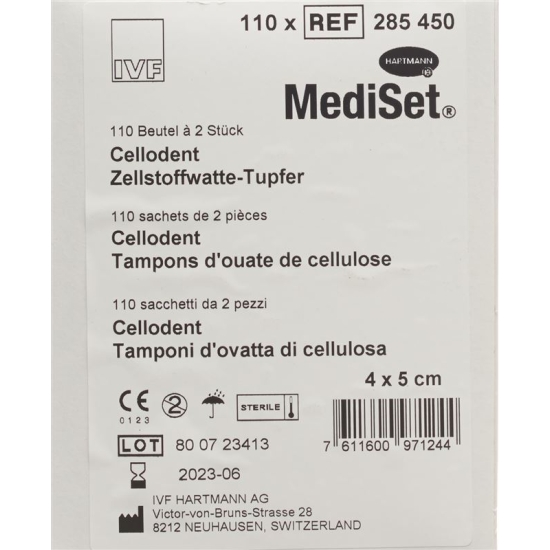 Mediset Cellodent Tupfer 4x5cm Steril 110 Beutel 2 Stück buy online