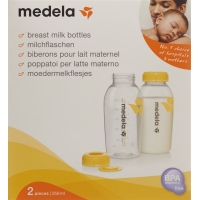 Medela Milchflasche 250ml 2 Stück bedruckt mit Deckel
