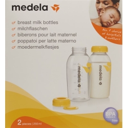 Medela Milchflasche 250ml 2 Stück bedruckt mit Deckel