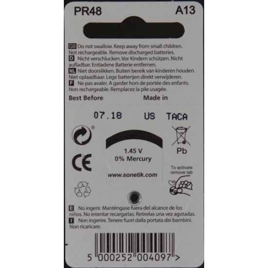 Sonetik Hörgerät Batterien A13 10 Blister 6 Stück buy online