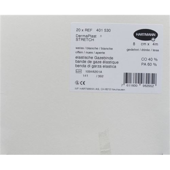 DermaPlast STRETCH elatische gauze bandage 8cmx4m white 20 pcs