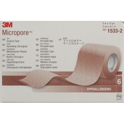 3M Micropore Vlies Heftpflaster ohne Dispenser 50mm x 9.14m beige 6 Stück