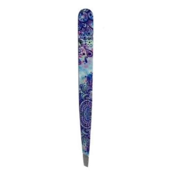 Hausmann Tweezers Slanted Blue Mandala Design buy online