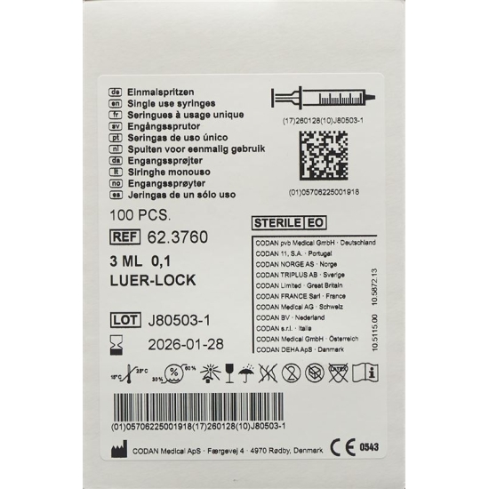 Codan Einmalspritze 3ml Luer Lock 100 Stück buy online