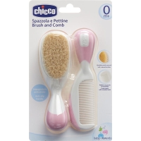 Chicco Comb and Brush Natural Bristle Pink 0m+