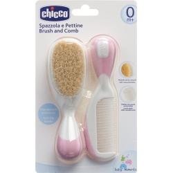 Chicco Comb and Brush Natural Bristle Pink 0m+