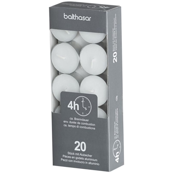 Balthasar Teelichte mit Alublech Weiss 4h 20 Stück buy online