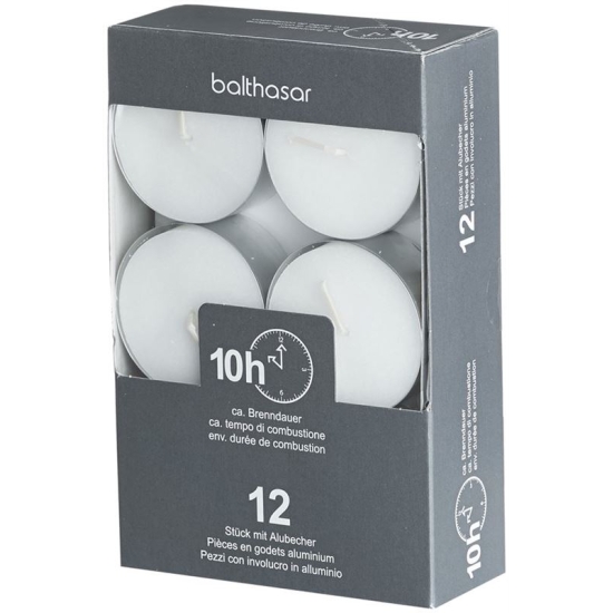 Balthasar Maxi Teelichter M Alubecher Weiss 10h 12 Stück buy online