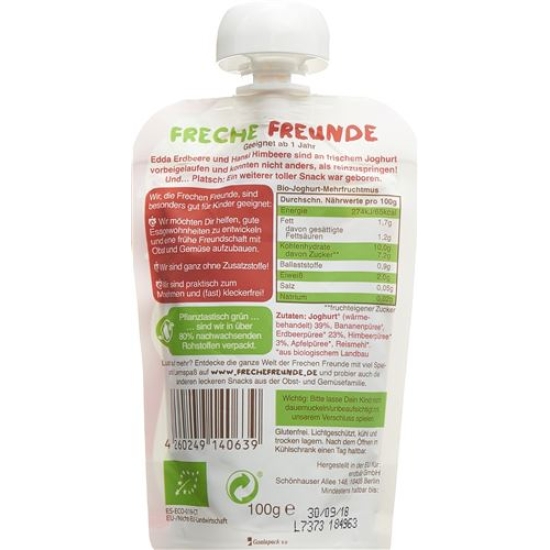 Naughty friends Quetschmus Yogurt Strawberry & Raspberry 100g