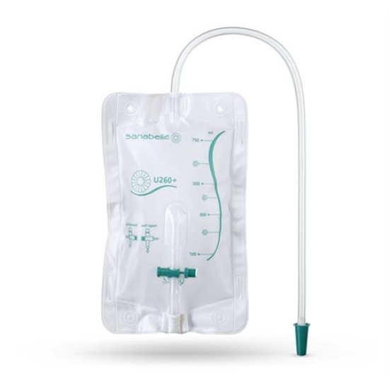 Sanabelle leg bag U260 + 750ml 50cm sterile individually packed with T-drain valve and tuck