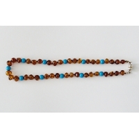 Amberstyle Bernstein Nuggikette Holzperl Hellblau