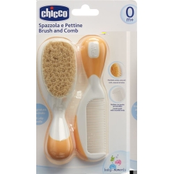 Chicco comb and brush natural bristles orange 0m +