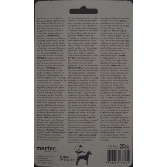 martec PET CARE Drop on antiparasite dog + 15kg 3 x 2 ml