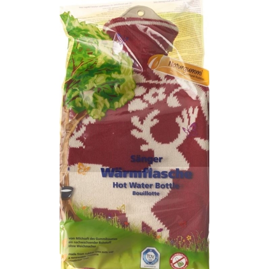 SINGER hot water bottle 2l knitted cover red deer