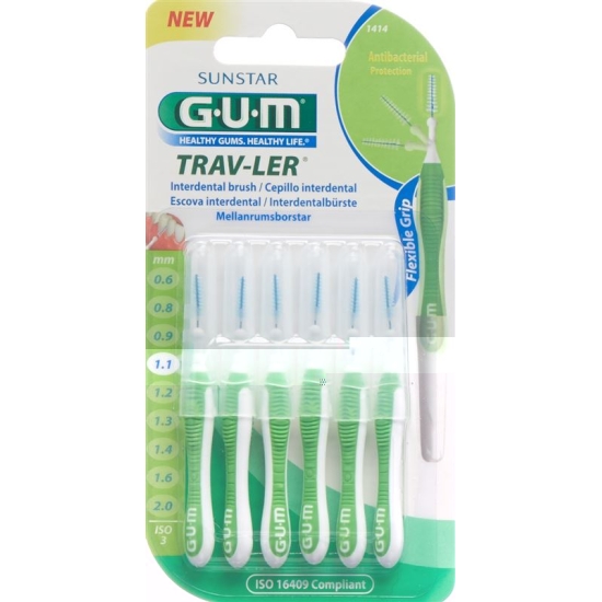 GUM SUNSTAR Proxabrush Trav-Ler ISO standard 1.1mm 3 conic green 6 pcs
