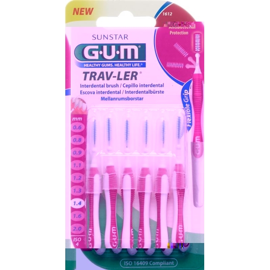 GUM SUNSTAR Proxabrush Trav-Ler ISO standard 4 1.4mm cylindric pink 6 pcs