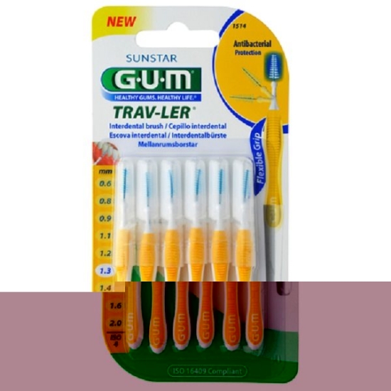 GUM SUNSTAR Proxabrush Trav-Ler ISO standard 1.3mm 4 conic yellow 6 pcs