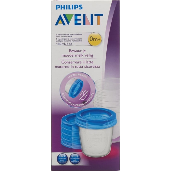 Avent Philips Via Storage cup 180ml 5 cups. 5 cover