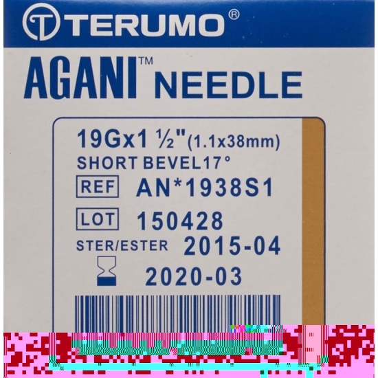 Terumo Agani disposable cannula 19G 1.1x38mm ivory short cut 100 pcs