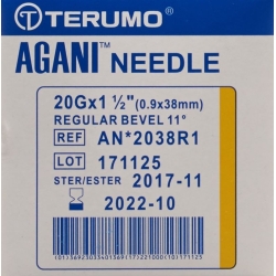Terumo Agani disposable cannula 20G 0.9x38mm yellow 100 pcs