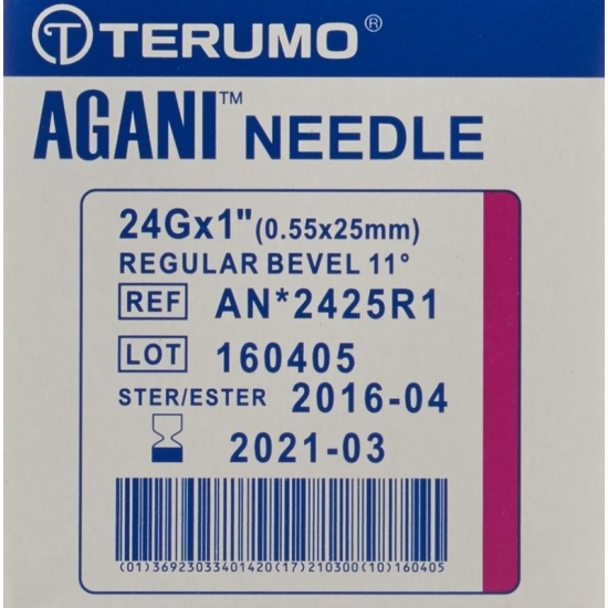 Terumo Agani disposable cannula 24G 0.55x25mm purple 100 pcs