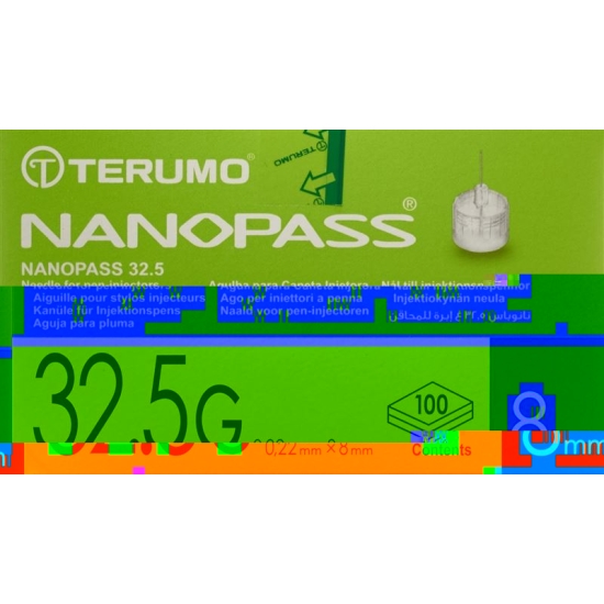Terumo pen needle NANO PASS 32.5g 0.22x8mm cannula for injection pen 100 pcs