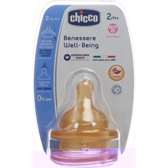 Chicco Physiological anti-colic bottle nipple rubber Tris-suction variable flow 2m + IT / DE / FR 2 Stk