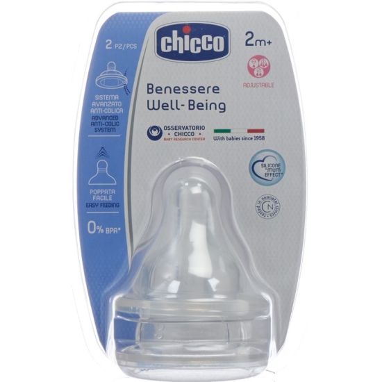 Chicco Physiological anti-colic bottle nipple silicone Tris-suction variable flow 2m + IT / DE / FR 2 Stk