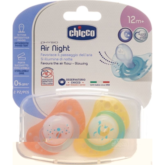 Chicco Physiological Silicone Soother GLOWING maxi 16-36m CASE IT / DE / FR 2 pcs