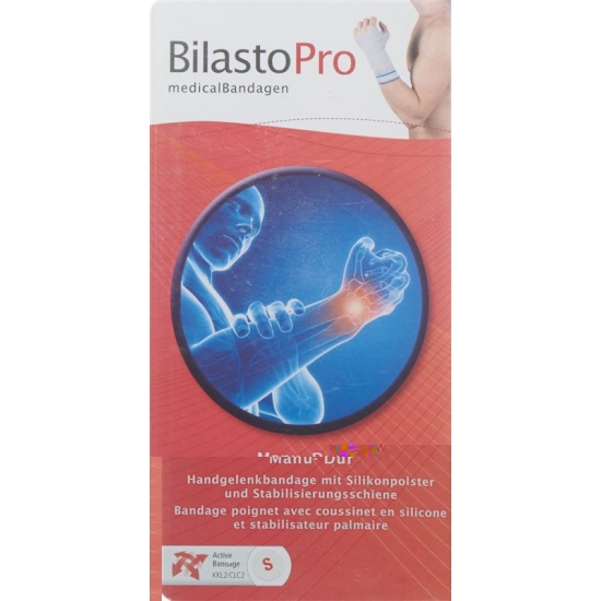 Bilasto Pro Manu major Handgelenkbandage S left gray with rail silicon pads Velcro