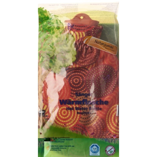 SINGER hot water bottle 2l of natural rubber with fleece cover orange circles