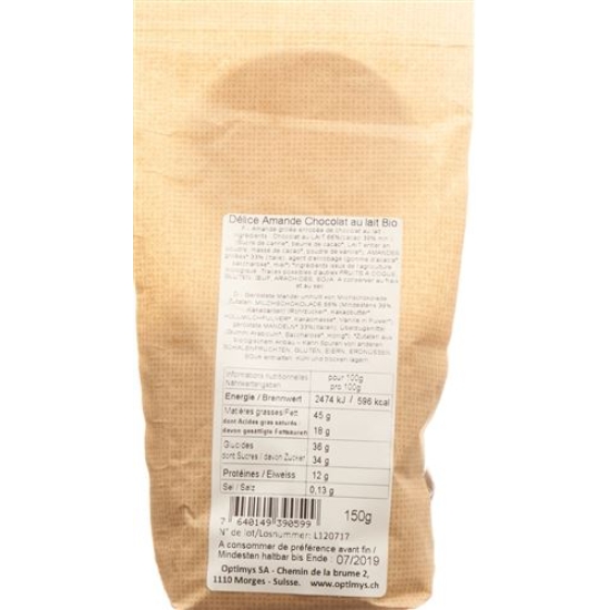 Optimys Genuss Mandeln Milchschokolade Bio 150g buy online