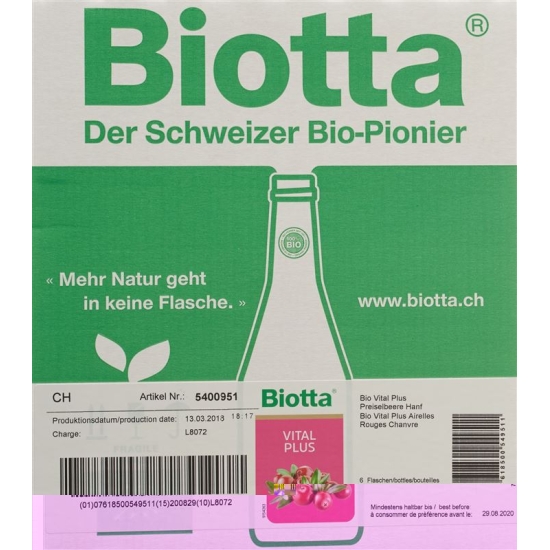 Biotta Vital Plus Cranberry & hemp 6 x 5 dl