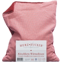Herzzucker Kirschkernkissen 26x21cm Karo/wollw Rot