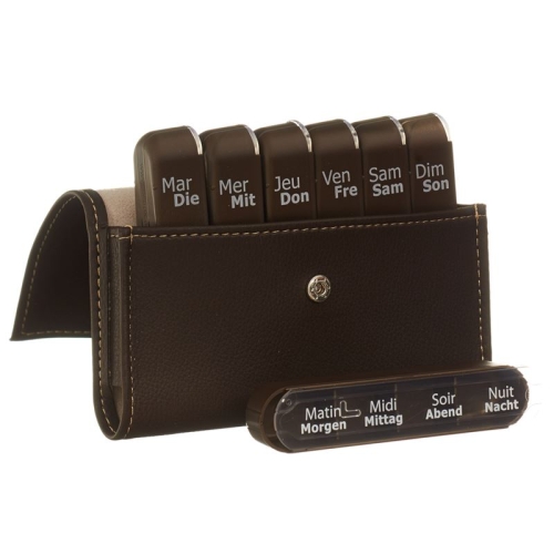 Pilbox Liberty weeks medication dispenser in Chocolate German / French