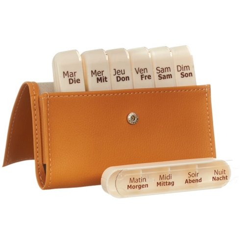 Pilbox Liberty weeks medication dispenser camel-colored German / French