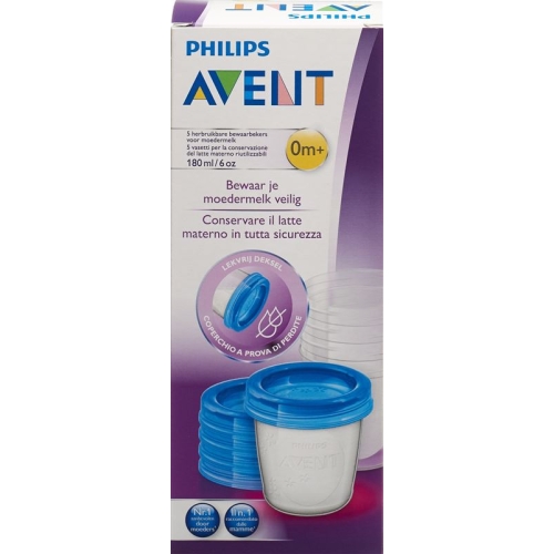 Avent Philips Via Storage cup 180ml 5 cups. 5 cover