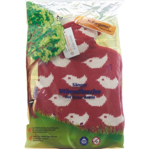 SINGER hot water bottle 0.8l knitted cover red Baby Birds
