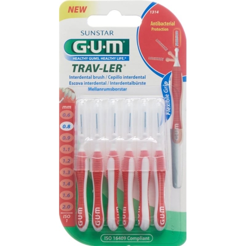 GUM SUNSTAR Proxabrush Trav-Ler ISO 1 0.8mm cylindric red 6 pcs